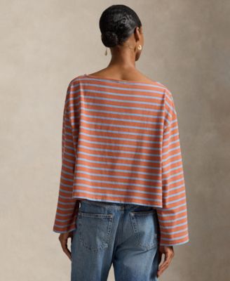 Women's Striped Long-Sleeve Boat Neck T-Shirt
