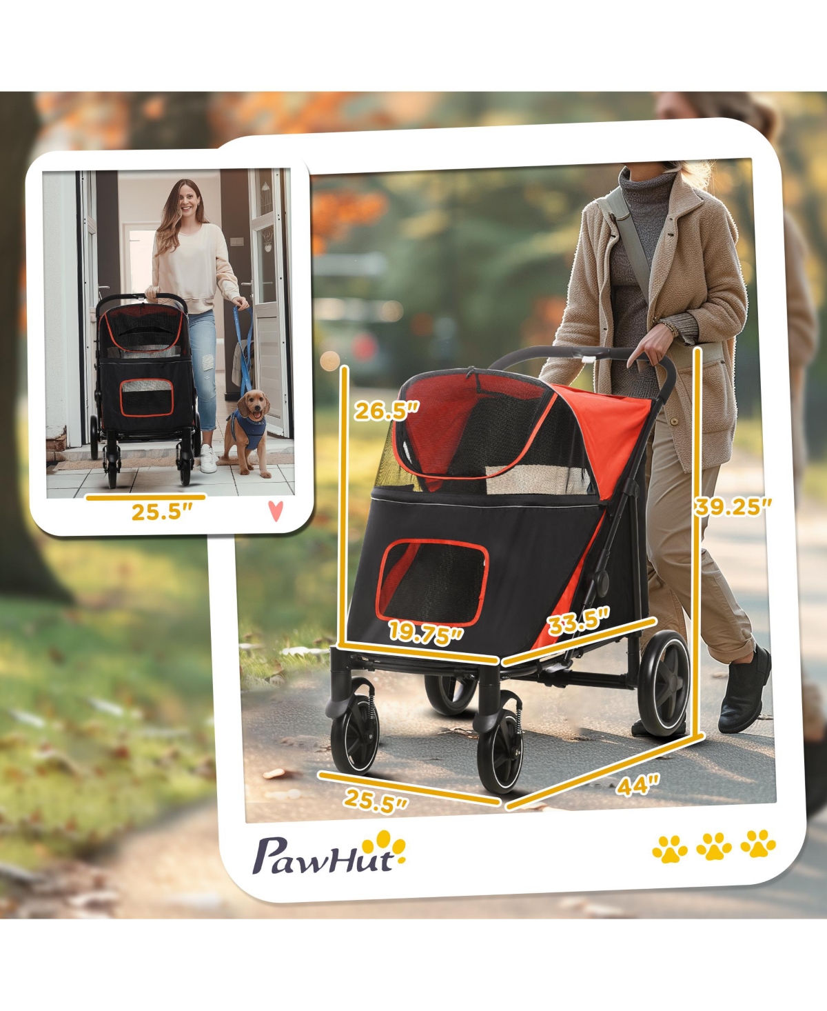 Zeus and Ruta Cat Stroller with One Click Foldable, Shock Absorbing Wheels, Easy Storage, Indoor/Outdoor Ready