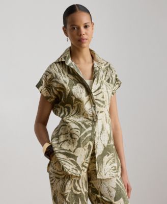 Petite Point Collar Relaxed-Fit Print Shirt