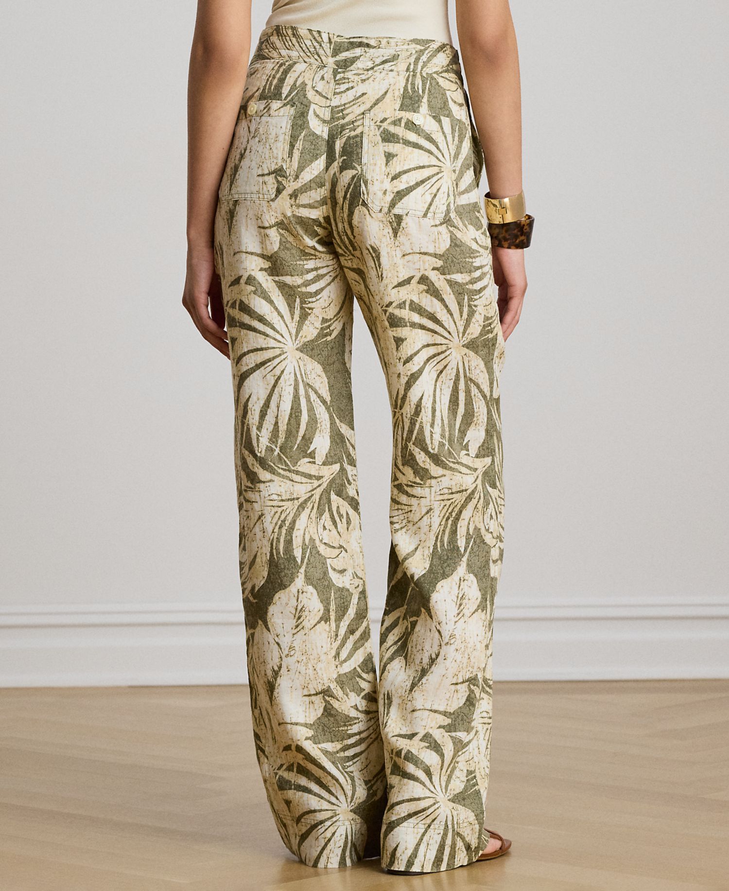 Women's Mid-Rise Palm-Frond-Print Wide-Leg Pants