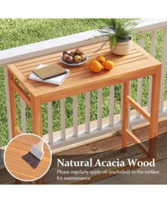 Foldable Acacia Wood Outdoor Bar Table with Slatted Top and Footrest