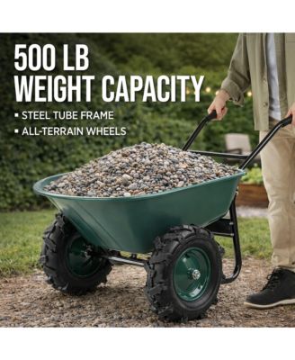 Heavy Duty Dual-Wheel Wheelbarrow Garden Cart w/Built in Stand, 500lb Capacity, Extra Large Wheels
