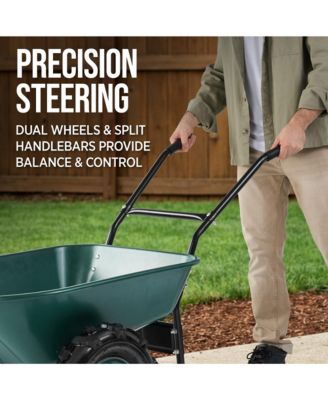 Heavy Duty Dual-Wheel Wheelbarrow Garden Cart w/Built in Stand, 500lb Capacity, Extra Large Wheels