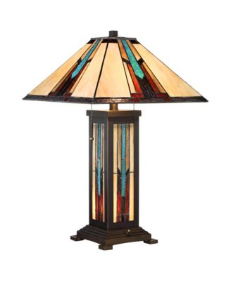 Mission Style Table Lamp with Table Top Dimmer and Night Light 25" High Bronze Stained Glass for Living Room Bedroom