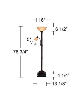 Garver Rustic Retro Torchiere Floor Lamp with Riser Tall Oil Rubbed Side Light Amber Glass for Living Room Reading