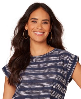 Petite Embroidered Knit Cap-Sleeve Top