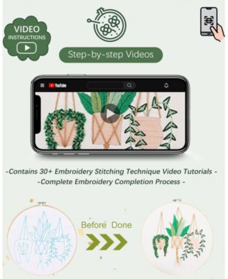 3 sets Embroidery Kit Beginners Needlepoint Cross Stitch DIY Floral Pattern Hoop Thread Pothos Series