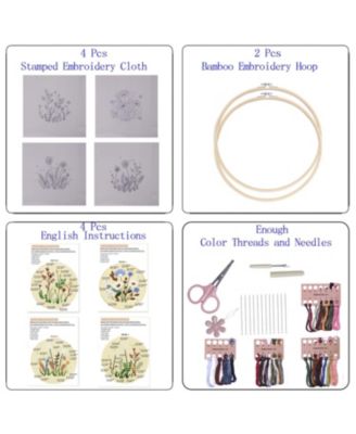 4 Sets Embroidery Kit Beginner Art Craft Sewing Pattern Hoop Manual Flower