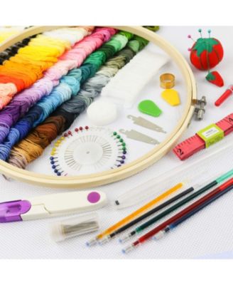 Embroidery Kit 100 Colors Threads 5 Hoops 3 Aida Cloth 40 Pins Cross Stitch Tools Starter Adults Beginners