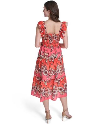 white dress with red Deia Floral Midi Dress