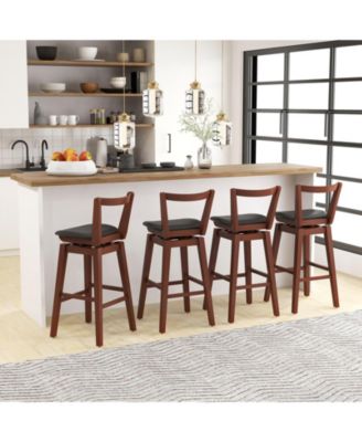 Swivel PU Leather Bar Stool with Backrest and Cushioned Seat