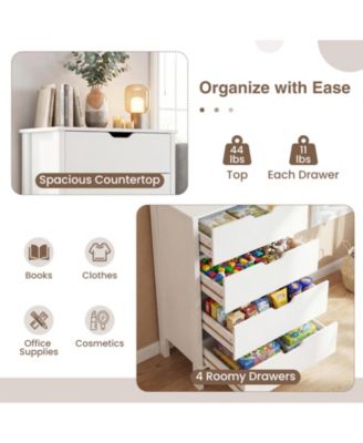 4-Drawer Nightstand Dresser Solid Wood with Anti-Tip Device