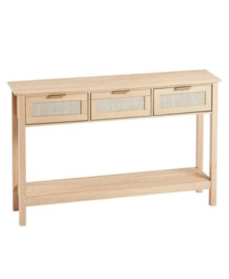 Rattan Console Table, 3 Storage Drawers, for Entryway, Living Room