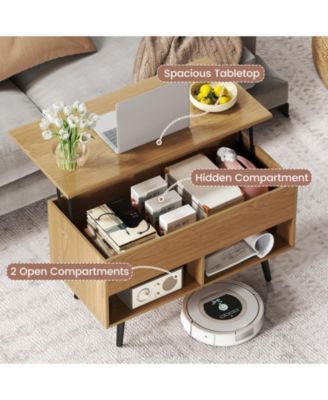 31.5 in Lift Top Coffee Table with Storage and Open Shelves