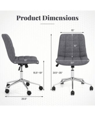 Armless Upholstered Rolling Vanity Chair with Adjustable Height