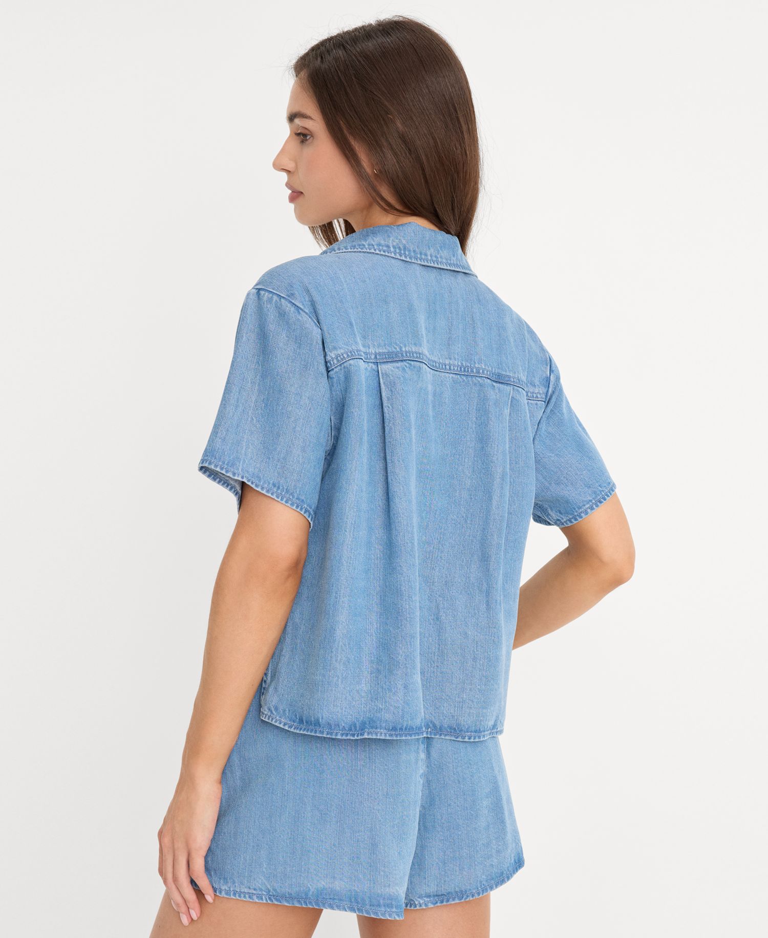 Women's Collared Neck Denim Camp Shirt