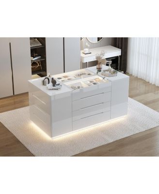 High Gloss 16 Drawer Dresser with Tempered Glass and LED Light Strip, Display Cabinet,Bedroom Armoire