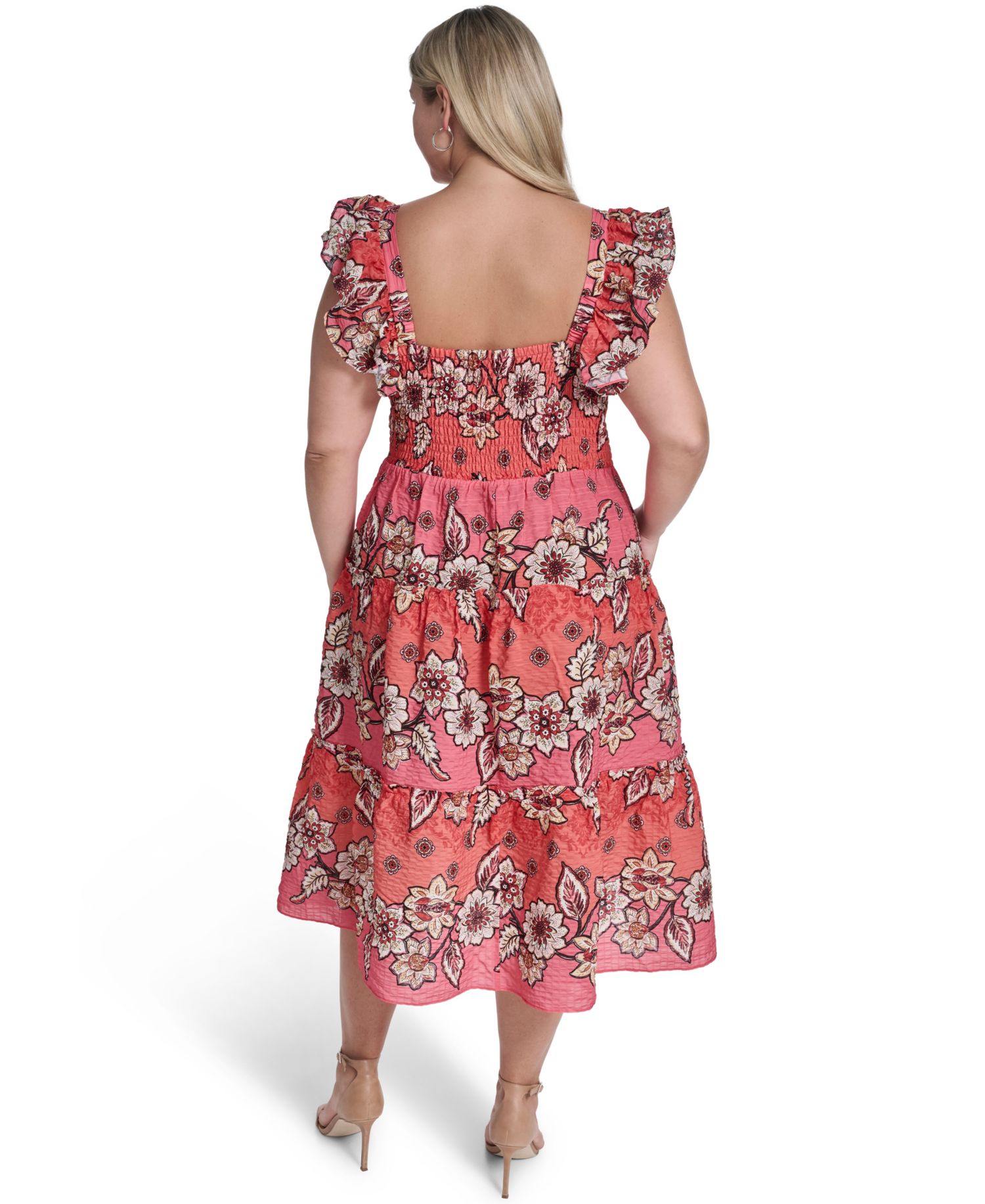 Plus Size Flutter Short-Sleeve Square Neck Midi Dress