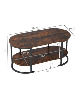 Oval Two Tier Coffee Table with Open Storage Shelf