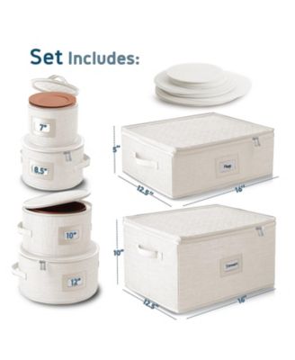 Fine China Storage Containers,Coffee Mug Storage and Wine Glass Storage Box with Dividers, Quilted Dish Organizers