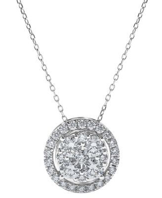 Diamond Halo Cluster Pendant Necklace (1 ct. t.w.) in 14k White Gold