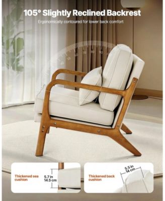 Accent Chair, Mid Century Modern Armchair, Solid Wood Frame, Linen Fabric