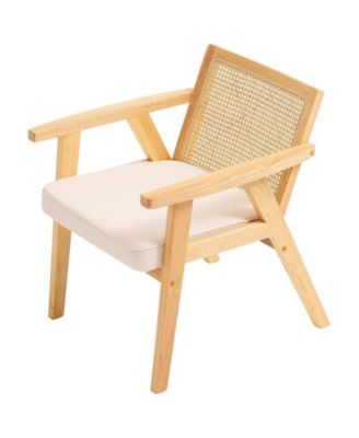 Mid Century Modern Rattan Chair, Velvet Upholstered Accent Chair for Living Room