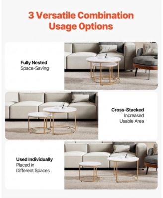 Nesting Coffee Table Set of 2, 27.6" Round Vintage Tables for Small Spaces