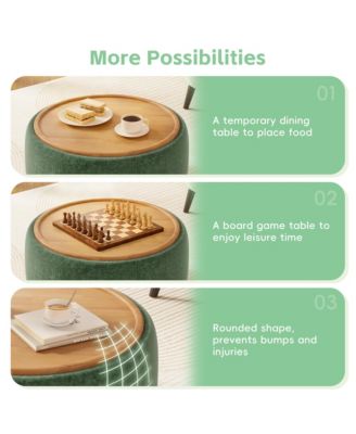 29" Round Storage Ottoman - Modern Coffee Table with Reversible Lid, Wood Frame, Chenille Fabric Footrest for Living Room