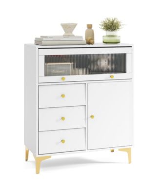 Chest of Drawers with Flip-Up Fluted Glass Door for Bedroom