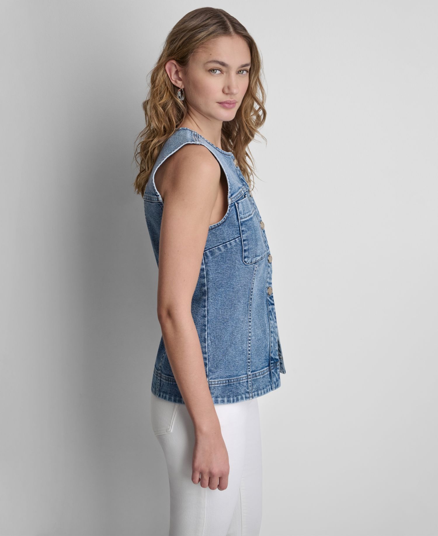 Women's Sleeveless Button-Front Denim Vest