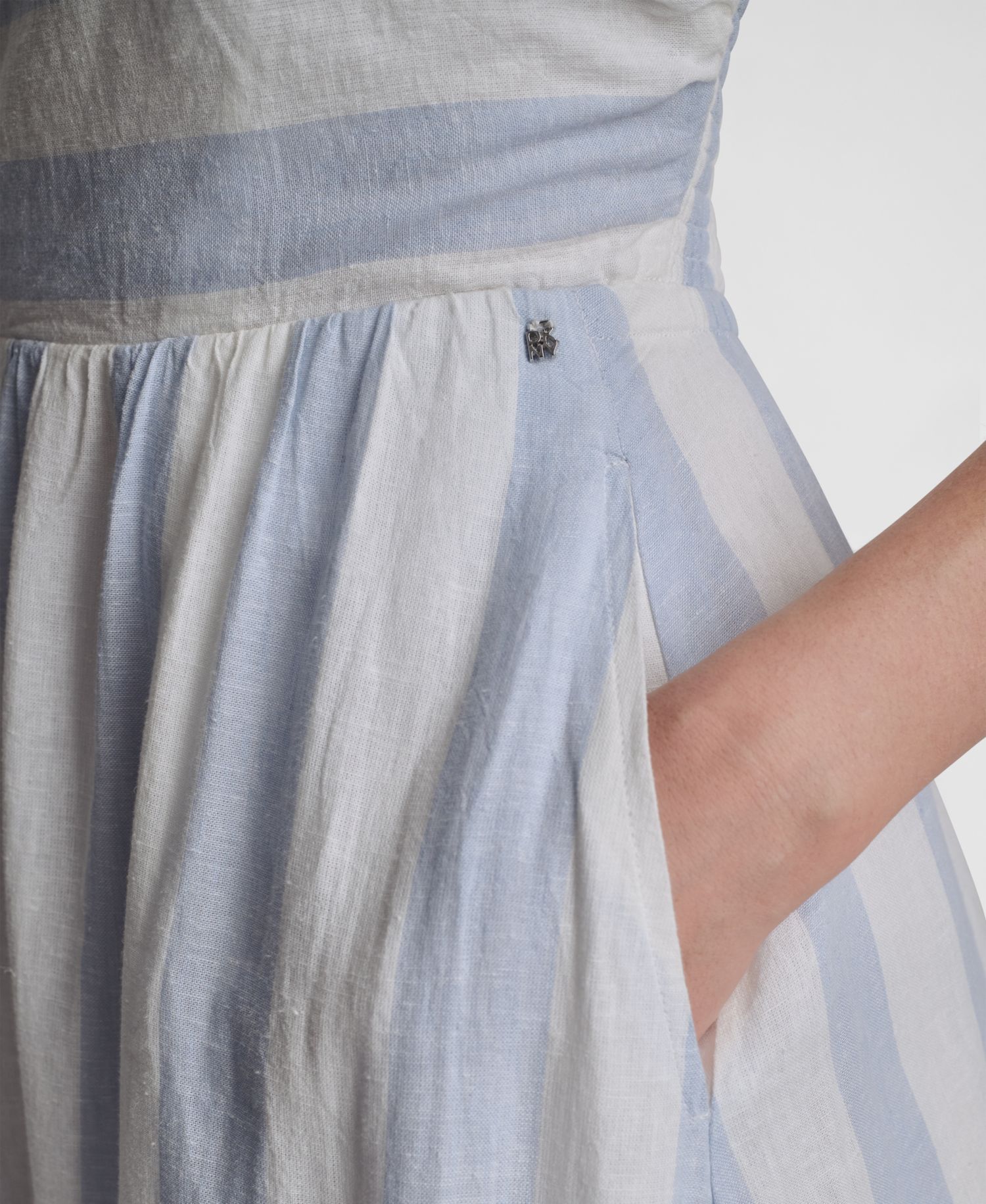 Women's Striped Strapless Linen-Blend Midi Dress