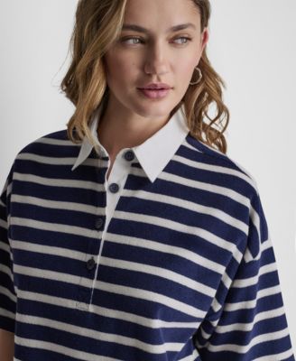 Women's Towelling Terry Stripe Boxy Polo Top