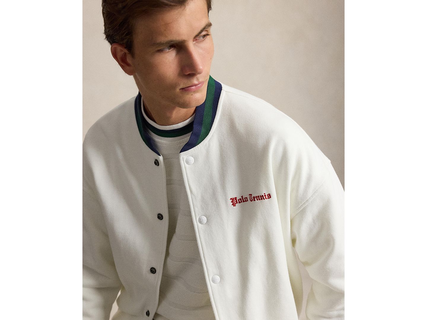Мужская куртка Polo Ralph Lauren Relaxed Fit Fleece Baseball, цвет: Белый — фото 4