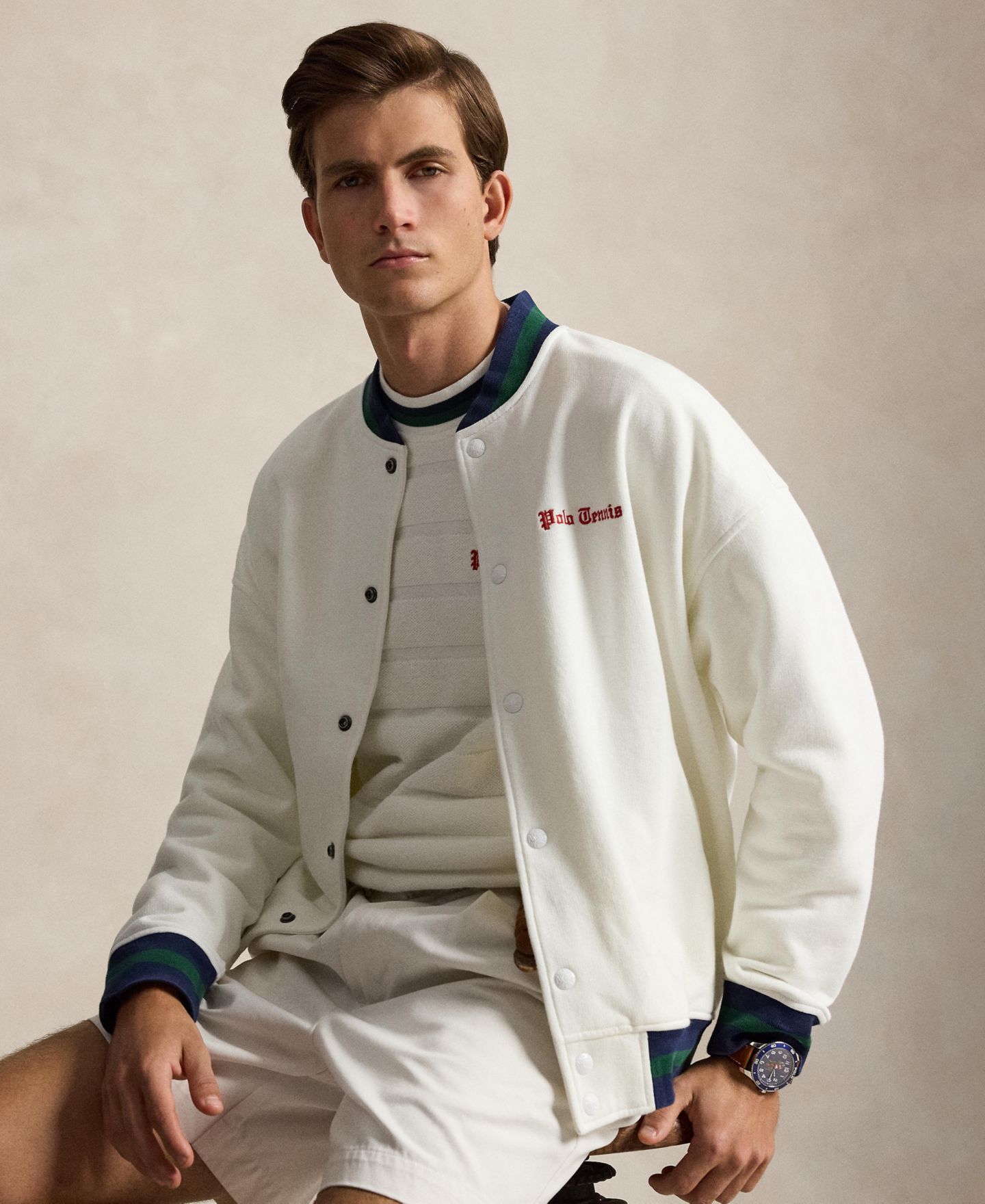 Мужская куртка Polo Ralph Lauren Relaxed Fit Fleece Baseball, цвет: Белый — фото 3