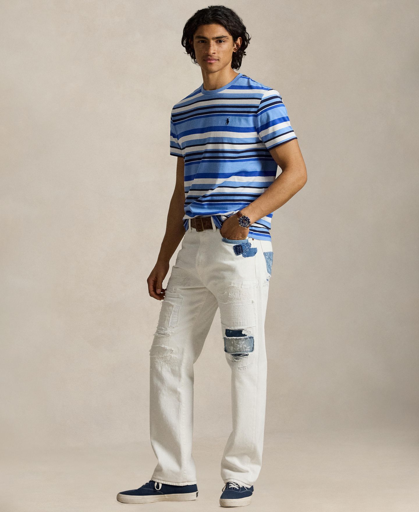 Мужская футболка Polo Ralph Lauren Classic-Fit Striped Jersey, цвет: Синий разноцветный — фото 2