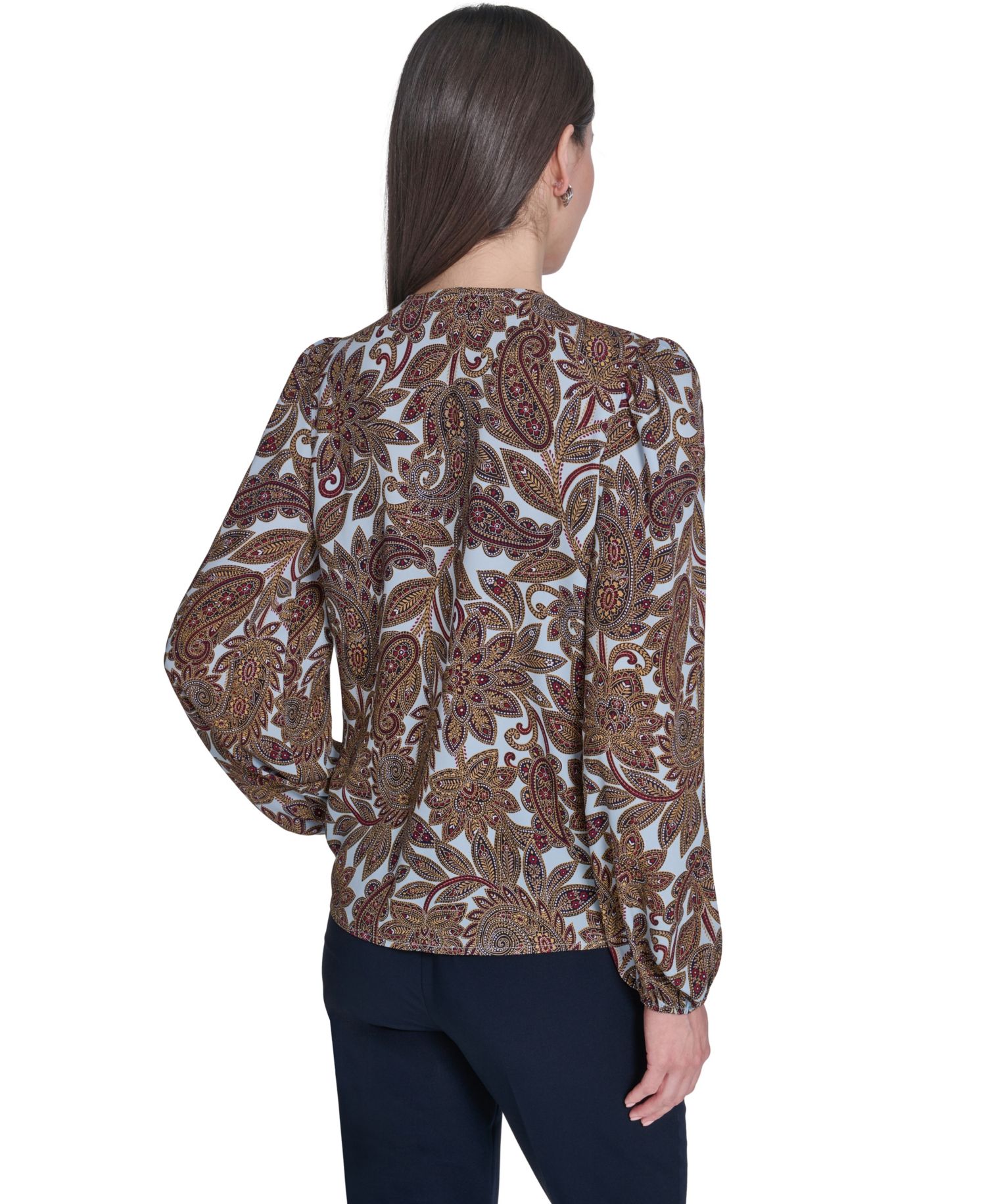 Women's V-Neck Long-Sleeve Ruffle Blouse