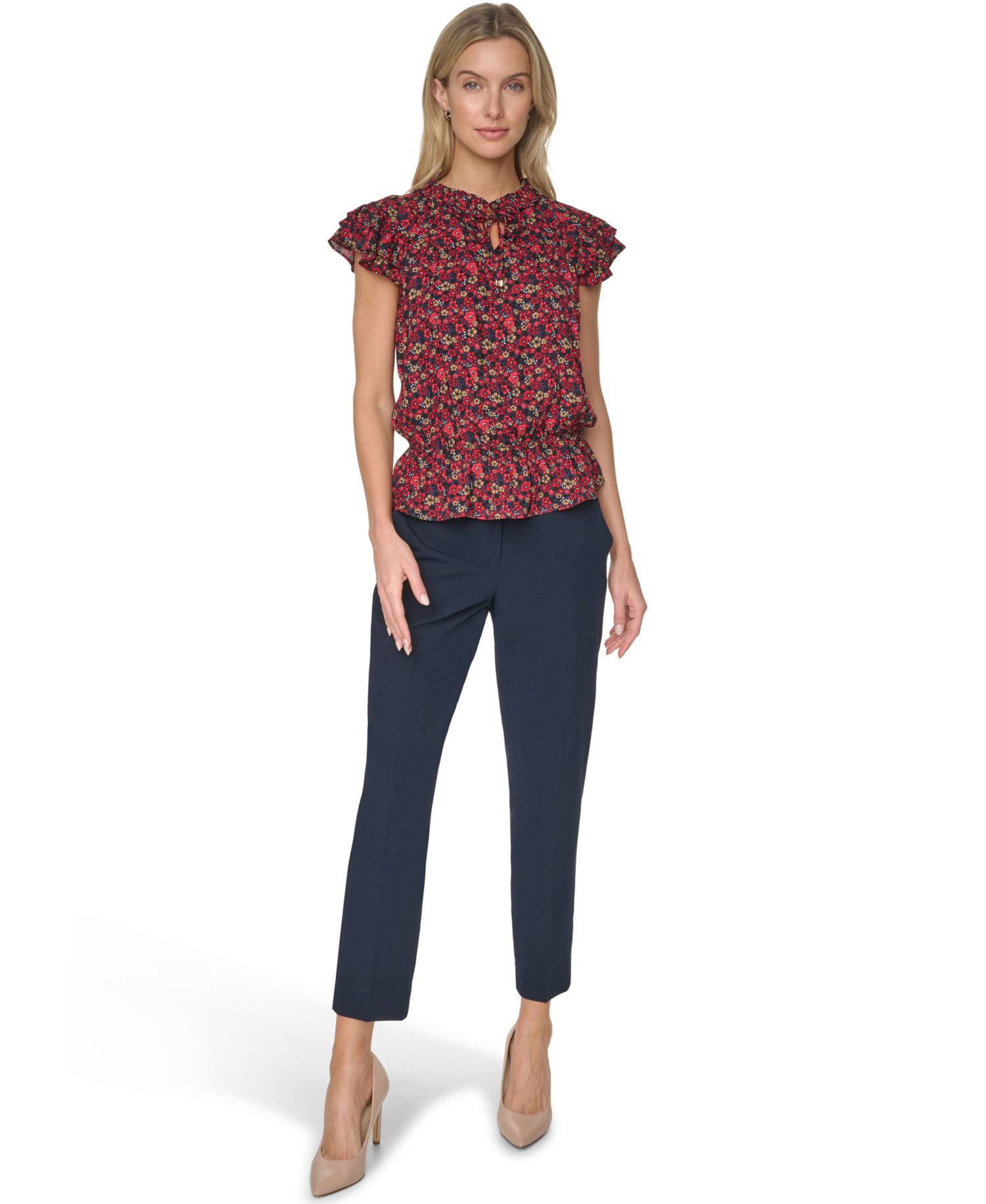 Women's Peplum Flutter-Sleeve Pull-On Blouse