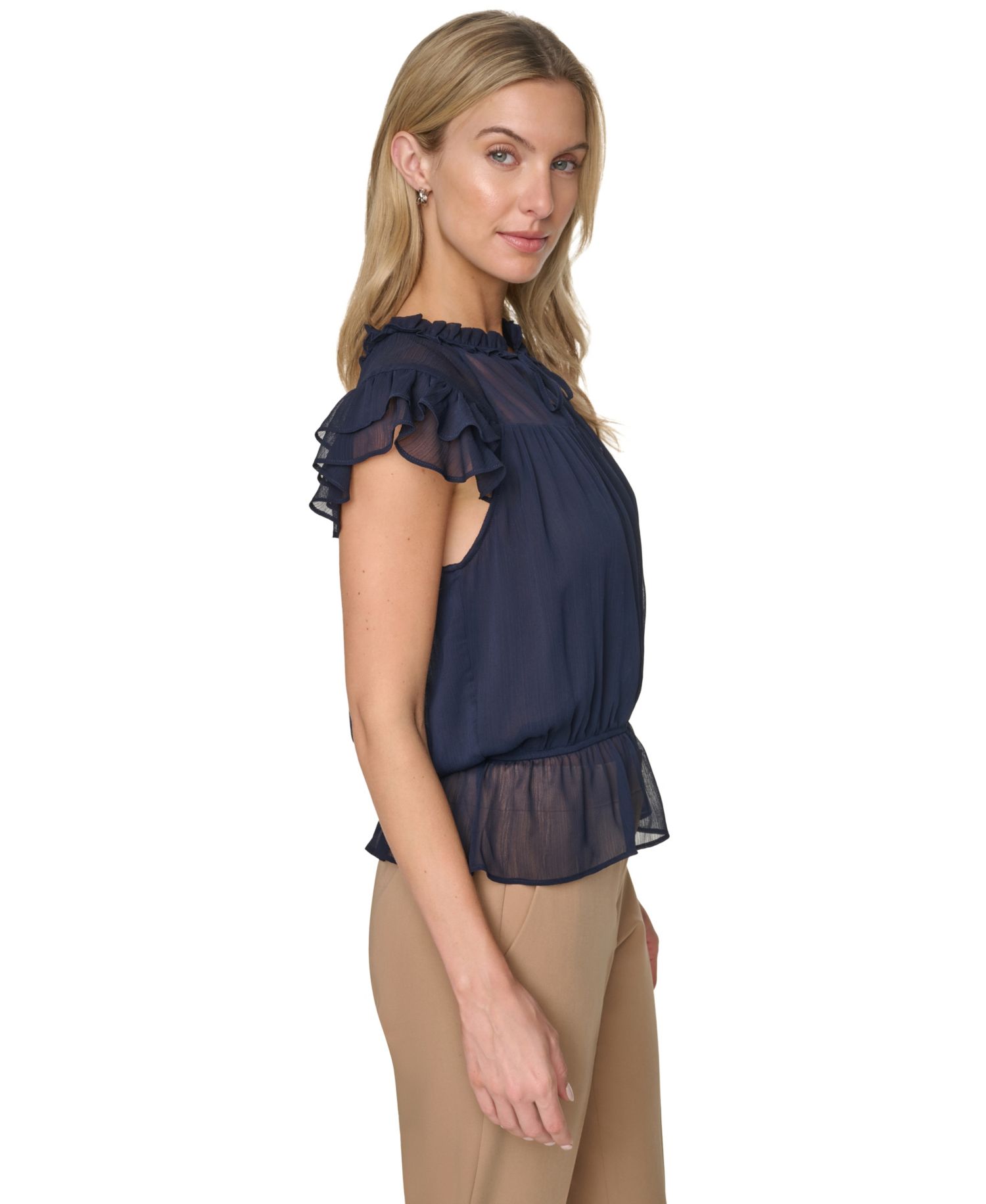 Women's Peplum Flutter-Sleeve Pull-On Blouse