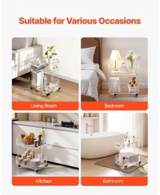 Acrylic Table with Wheels, 2-Tiers Mobile Rolling Cart, Modern Storage Desk
