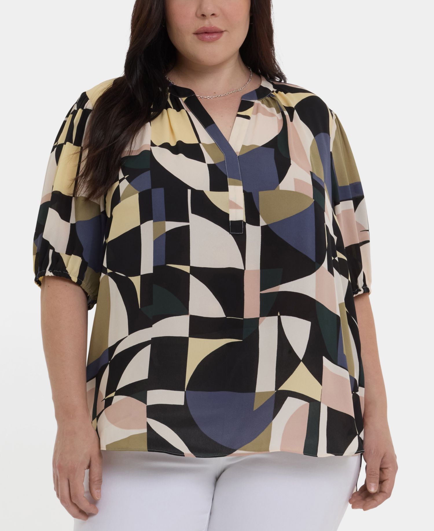 Plus Size Short-Puff-Sleeved Popover Top