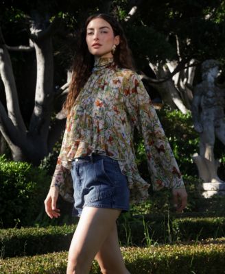 Women's Printed Tie Neck Top