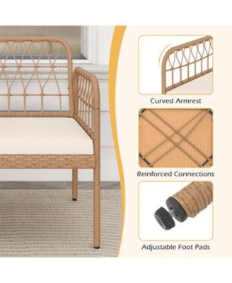 Outdoor PE Rattan Loveseat with Built In Table and Cushions