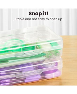 6 pack Plastic Pencil Case Crayon Pen Organizer Snap Lid Stackable Craft Storage Box