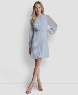Women's Long Balloon-Sleeve Crewneck Short Dress