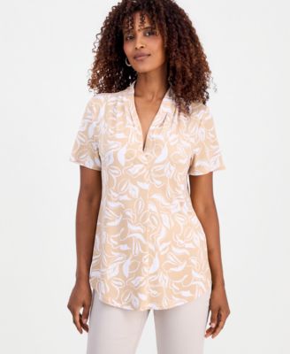 Women's Printed Short-Sleeve V-Neck Knit Top