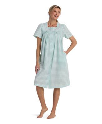 Women's Window Pane Printed Square Neck Short Grip Robe