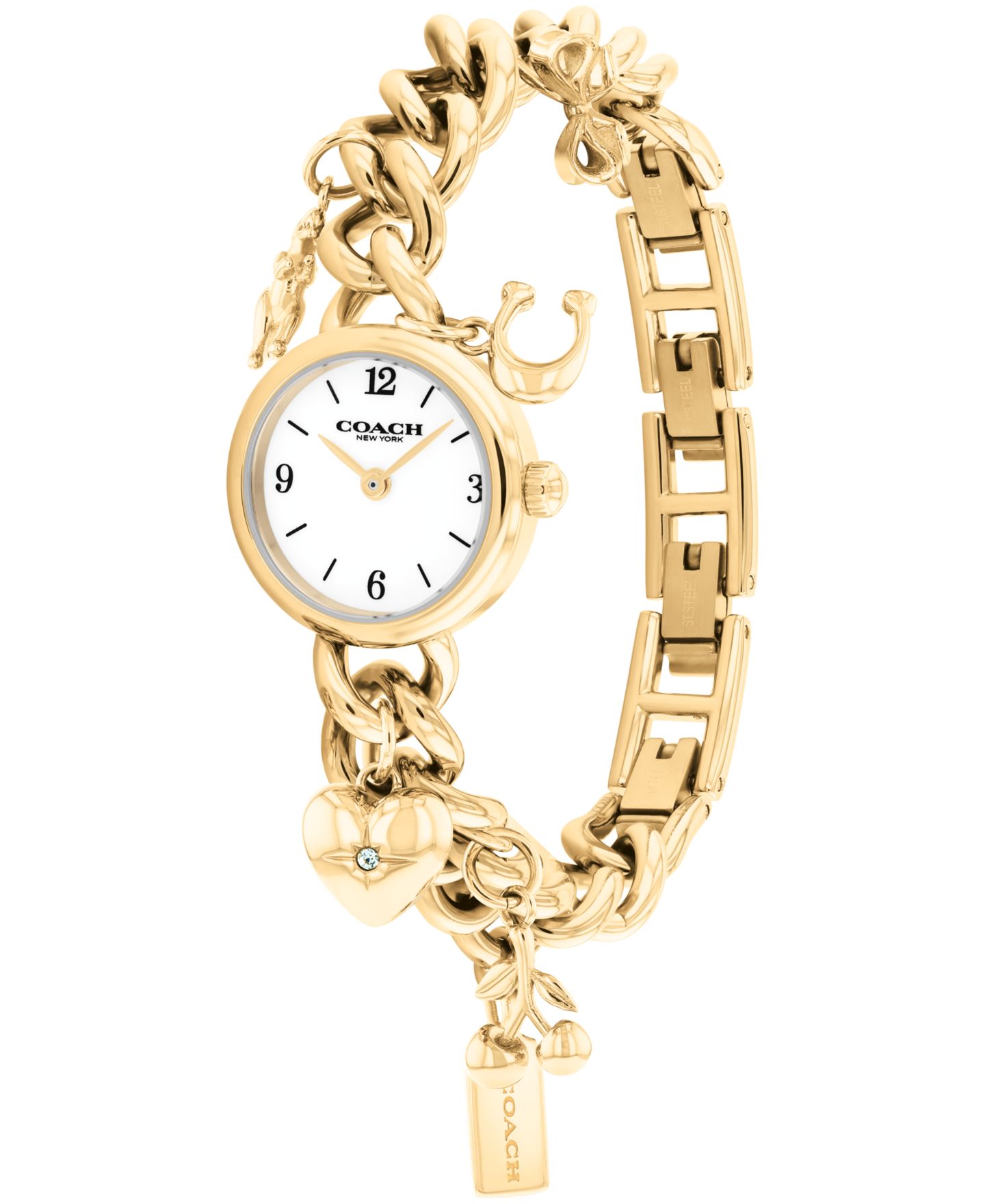 Женские часы COACH Iris Gold-Tone Stainless Steel Charm Bracelet Watch 22.5mm — фото 2