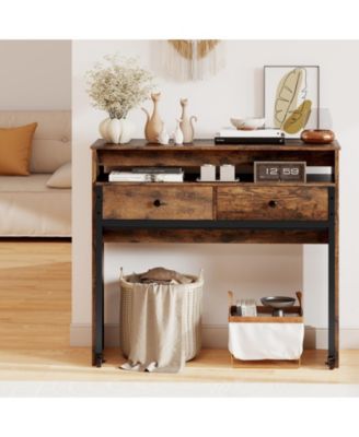 Extendable Rolling Desk with 2 Storage Drawers Home Office