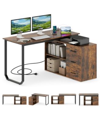 55" L Desk Reversible with 3 Drawers and Adjustable Storage Shelf